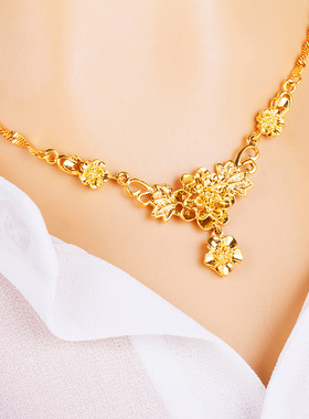 女士花朵新娘结婚锁骨链黄铜镀金