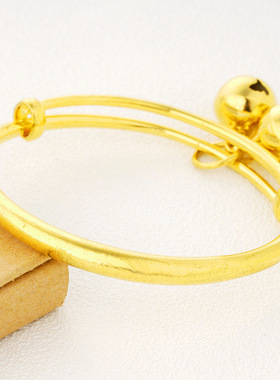 小孩光面儿童仿黄金带铃铛手镯