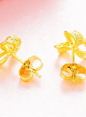 新款沙金铜镀24k金蝴蝶结耳钉女耳饰精美时尚小饰品ear studs