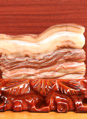 20*15*2cm1371g天然石材奇石摆件猪肉石五花肉桌面装饰雕刻石摆件