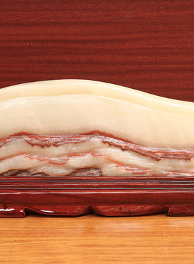 24*13*2cm1517g天然石材奇石摆件猪肉石五花肉桌面装饰雕刻石摆件