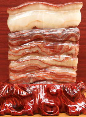 15*19*6cm3321g天然石材奇石摆件猪肉石五花肉桌面装饰雕刻石摆件