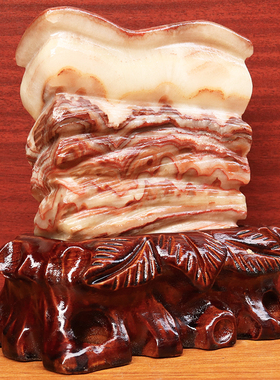 15*16*3cm1490g天然石材奇石摆件猪肉石五花肉桌面装饰雕刻石摆件