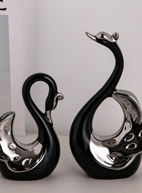 北欧极简情侣黑白天鹅一对酒柜装饰品寓意好的摆件轻奢高档高级感