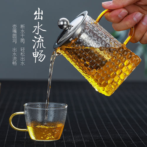 锤纹玻璃茶壶加厚家用泡茶器耐高温茶具套装过滤花茶壶耐热泡茶壶 - 图0