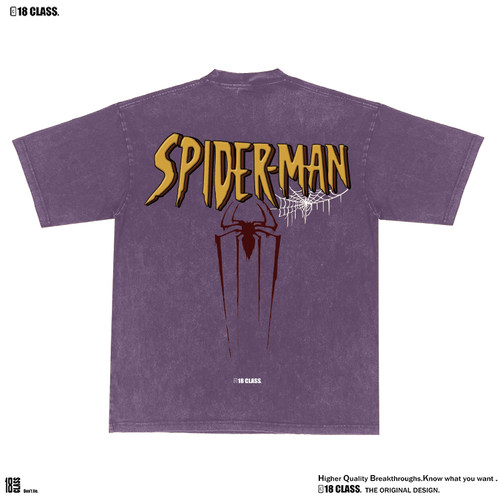 18CLASS蜘蛛侠Spider-Man美式漫画水洗做旧宽松潮牌短袖T恤休闲 - 图3