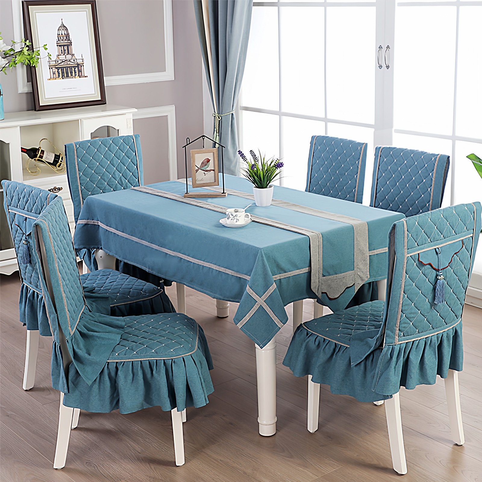 高档客厅新中式茶几桌布布艺长方形餐桌布椅子套罩餐椅垫套装家用,淘宝优惠券,粉丝福利购,淘宝优惠卷