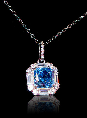 正方形雷迪恩蓝钻项链吊坠女生
