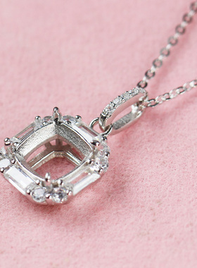 枕形肥正方形8女925纯银吊坠托