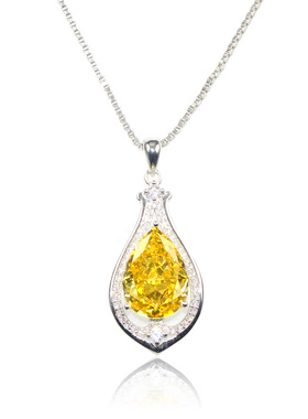 雷迪恩黄钻925纯银水滴吊坠项链