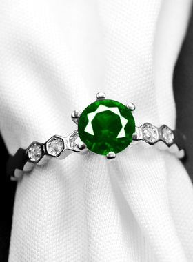 绿碧玺纯银宝石日韩风圆形戒指