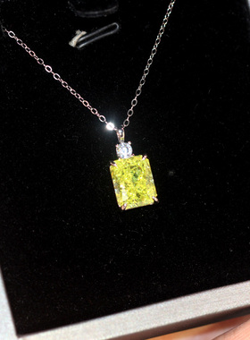 长方形冰花切橄榄石项链女款吊坠