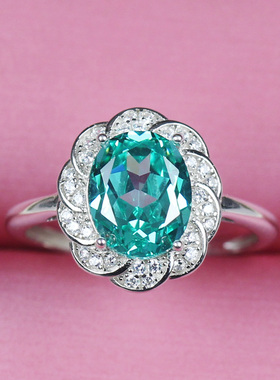 轻奢帕拉伊巴碧玺戒指女925纯银