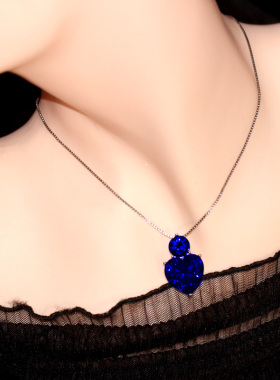 大心形坦桑蓝宝石项链坠女吊坠