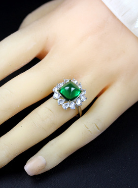 糖塔戒指祖母绿宝石素面女