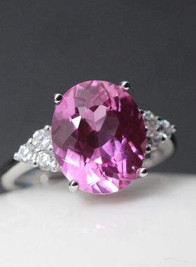 蛋形粉碧玺戒指女开口指环日韩