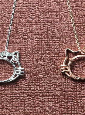 蛋形平底纯银18K金猫吊坠