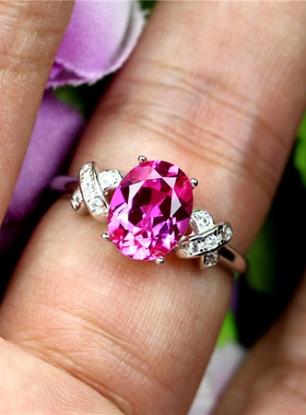 新款玫红碧玺女款戒指韩版时尚