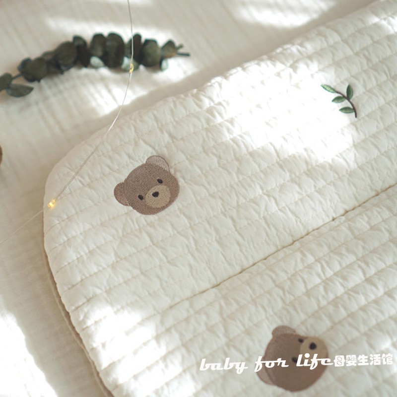 ins风韩国纯棉刺绣透气吸汗网布四季通用婴幼儿童宝宝兔子平头枕 - 图3