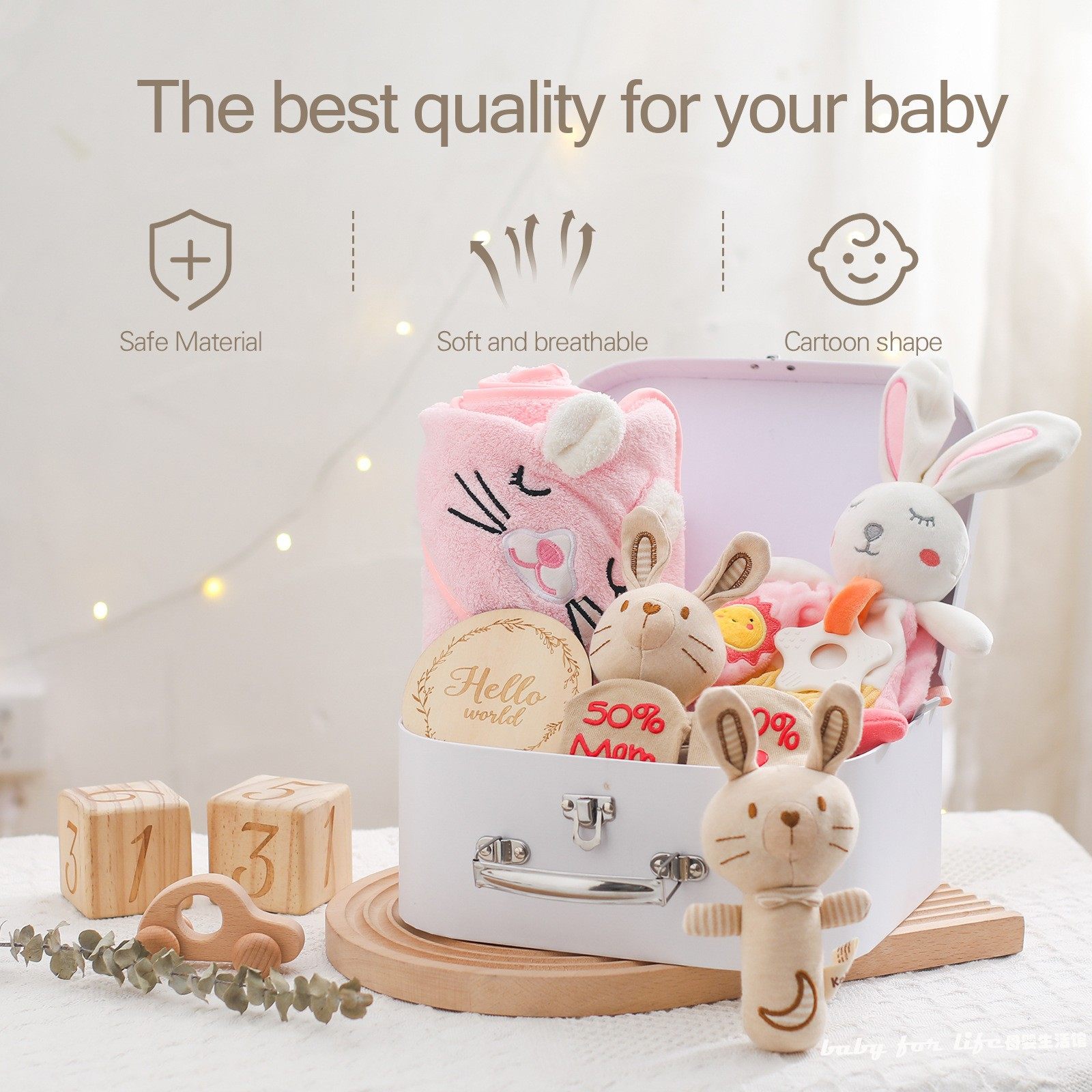 新生宝宝送礼大象兔子口水巾毯子宝宝里程碑纪念拍照玩具洗浴套装