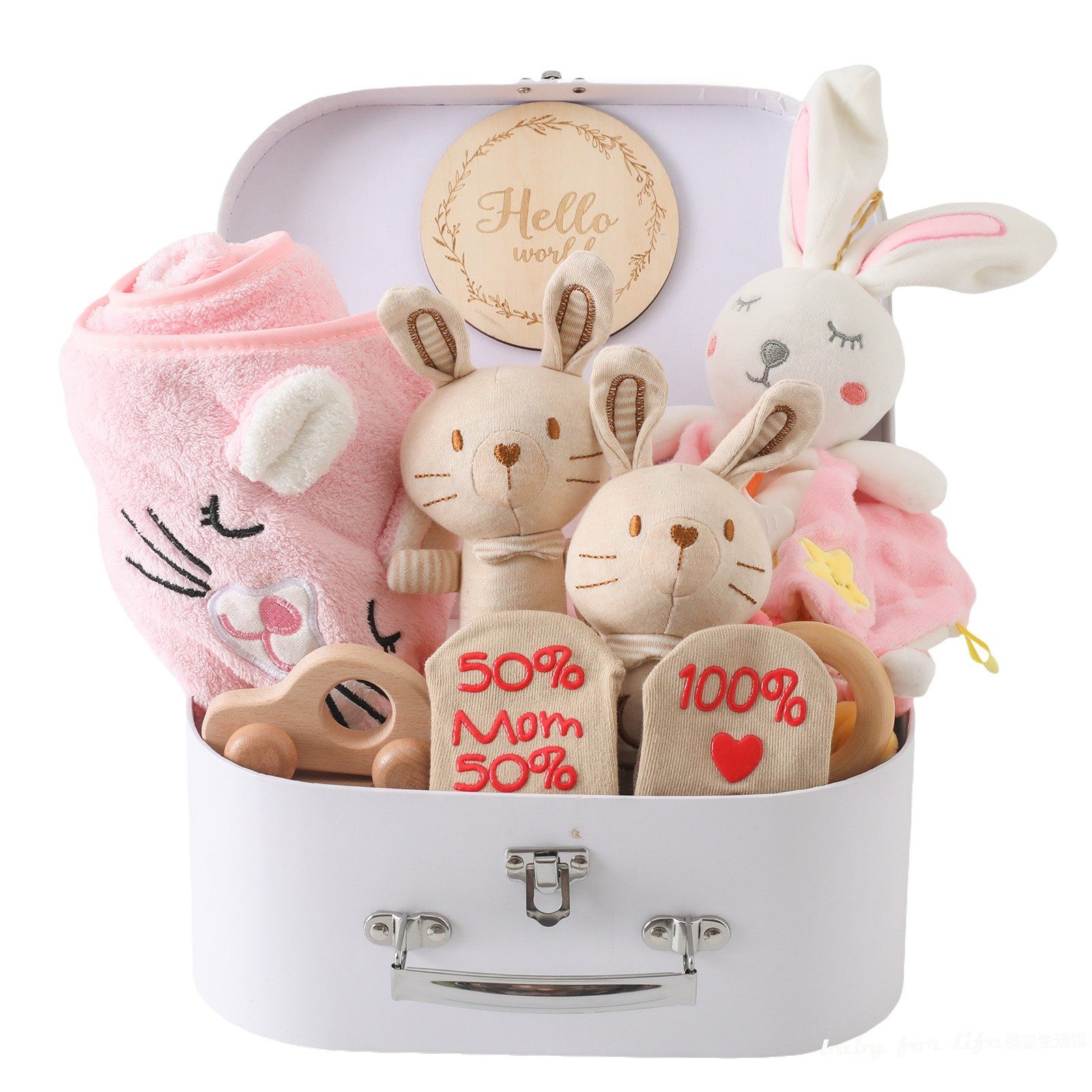 新生宝宝送礼大象兔子口水巾毯子宝宝里程碑纪念拍照玩具洗浴套装