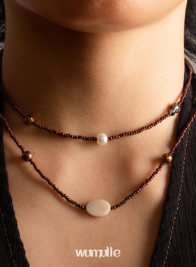 美拉德色系串珠多宝长款项链