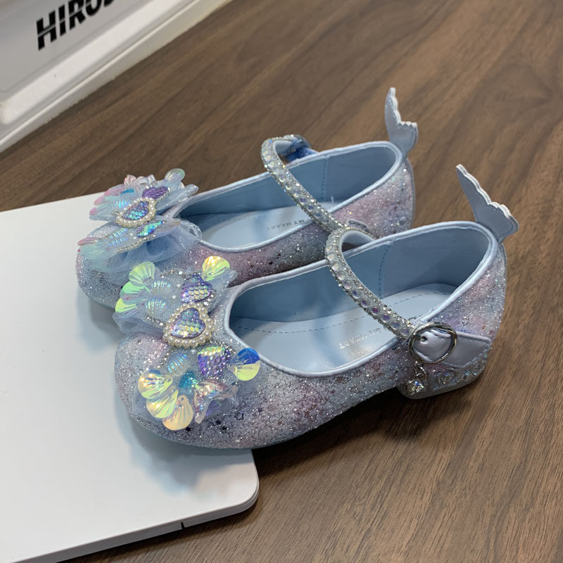 高颜值水钻亮闪闪亮美人鱼带跟粗跟女童浅口瓢鞋女童小皮鞋公主风,淘宝优惠券,粉丝福利购,淘宝优惠卷
