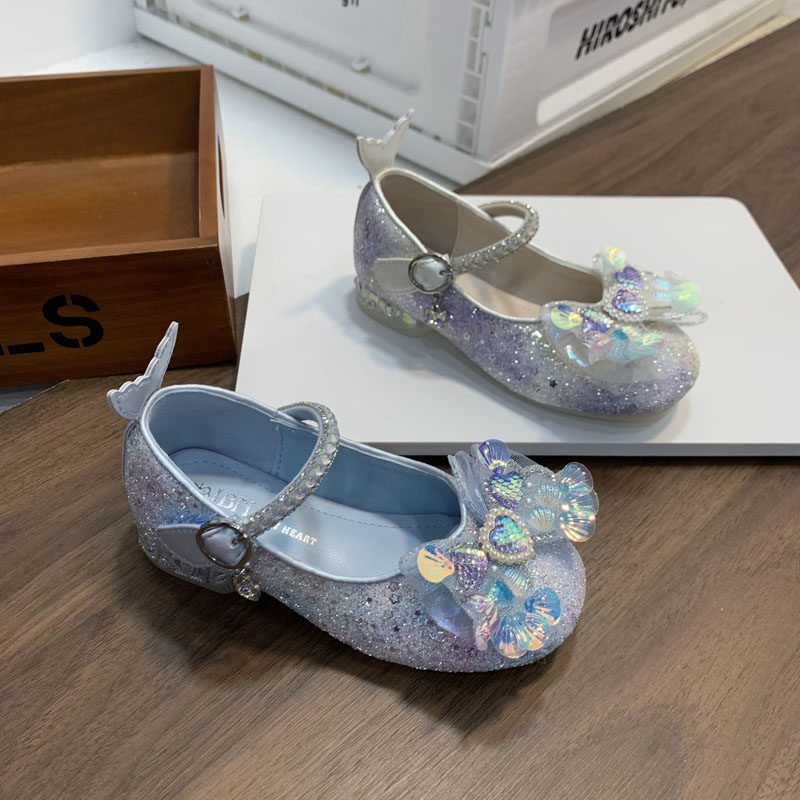 高颜值水钻亮闪闪亮美人鱼带跟粗跟女童浅口瓢鞋女童小皮鞋公主风,淘宝优惠券,粉丝福利购,淘宝优惠卷