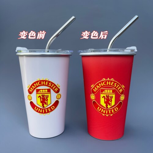 曼城曼联阿森纳皇马巴萨拜仁变色水杯遇冷变色铝杯子足球周边礼物 - 图0