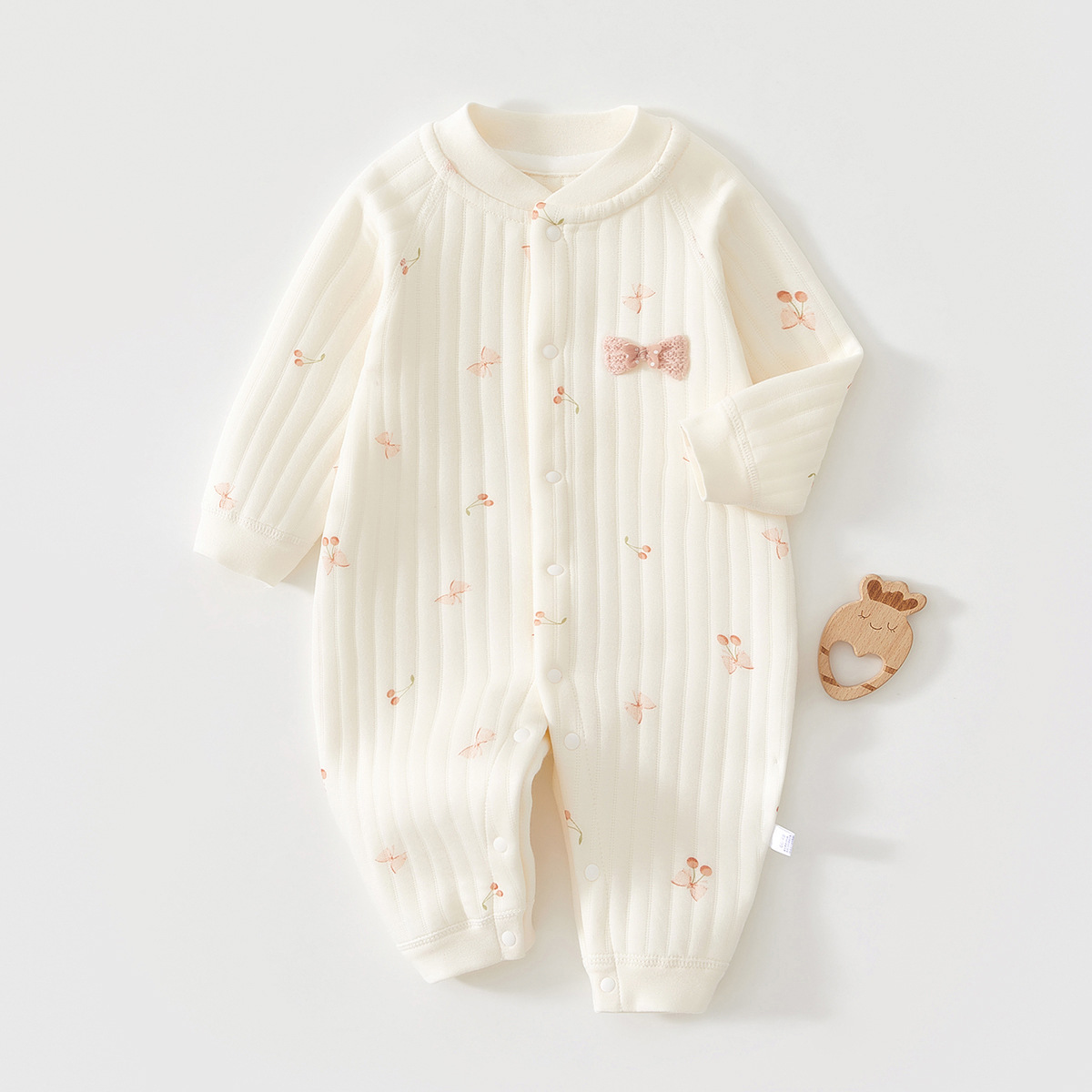 婴儿保暖连体衣纯棉秋冬套装新生儿夹棉衣服男女宝宝秋装外出哈衣 - 图2