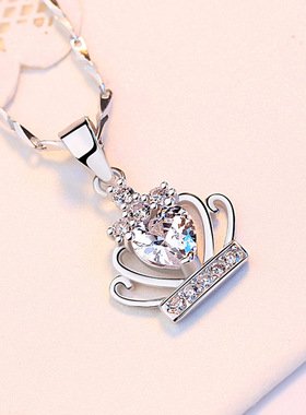 S999吊坠皇冠纯银镶钻锁骨链礼物