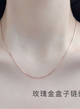 au750纯K金项链无吊坠针式万能链镀18K金穿珍珠素链细锁骨链挂绳