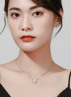 PT950铂金四叶草项链女18k金锁骨链女士吊坠小众韩版秋冬幸运草坠