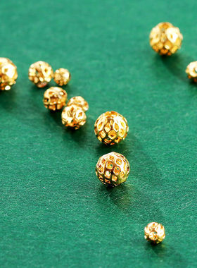 越南沙金配珠转运珠镂空球散珠文玩老金手串diy隔珠配饰珠子单颗