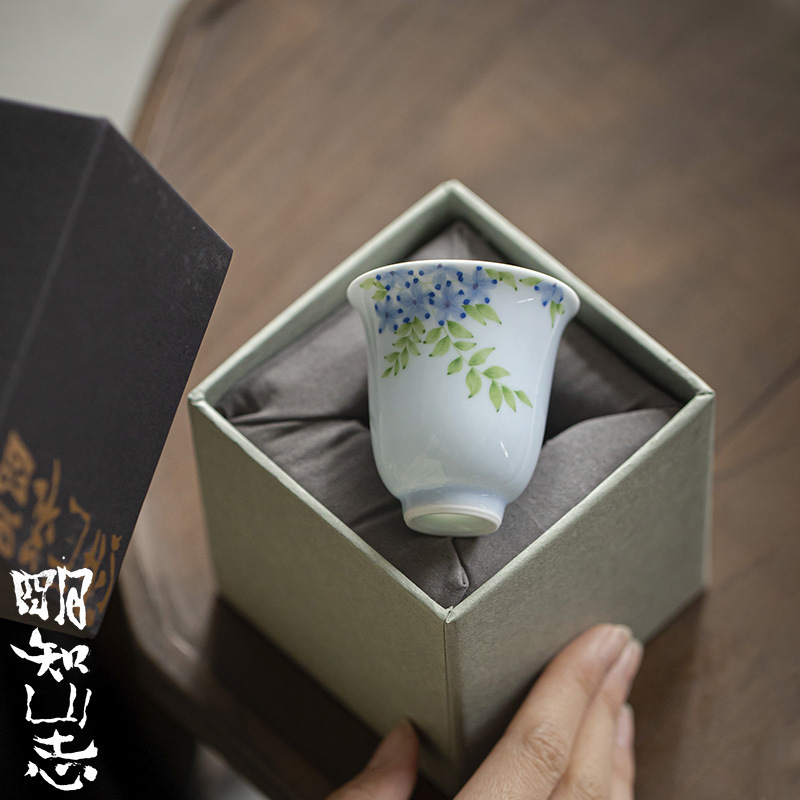 夏禾茶具碧落蓝手绘盖碗功夫茶具家用现代小清新蓝色泡茶碗治愈系 - 图2