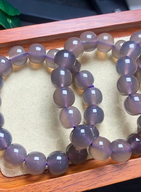 高级灰天然烟紫玛瑙老型珠单圈手链男女情侣时尚民族风水晶手串