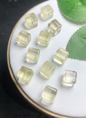 天然黄水晶方糖手工diy手链项链吊坠步摇发簪耳饰滴流散珠配饰