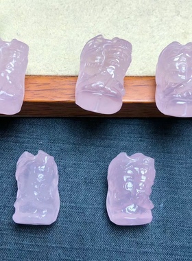 天然粉晶雕刻扎基拉姆手工DIY手链项链吊坠手牌水晶饰品配饰