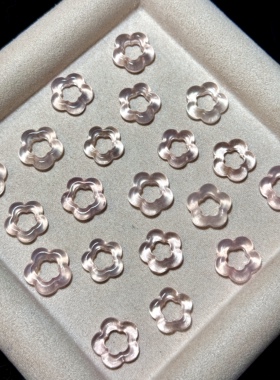天然粉水晶花朵跑环雕刻件手工DIY手链项链串链水晶配件饰品挂件