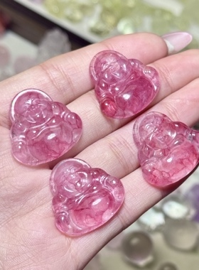 【福】天然樱花雨蔷薇石佛公吊坠雕刻件手工DIY手链项链饰品配件