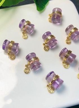 天然紫水晶雕刻小蛮腰手工DIY手链项链吊坠手机链耳饰饰品配饰