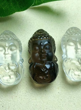 天然白水晶茶晶雕刻花生宝宝佛手工DIY手链项链吊坠车挂饰品配饰