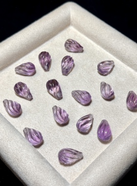 天然紫水晶水滴扭扭雕刻件手工DIY手链项链串链水晶配件饰品挂件