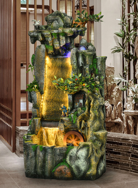 流水生财中式风落地摆件假山流水