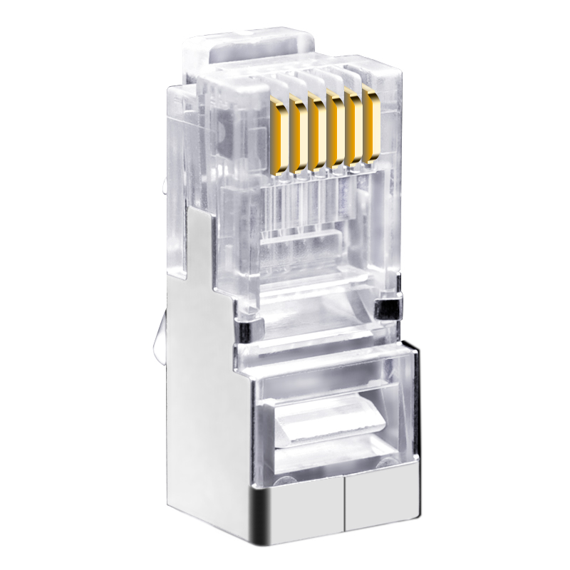 CNCOB长体屏蔽电话线水晶头RJ11/RJ12 6P6C六芯纯铜镀金接头 10颗 - 图0