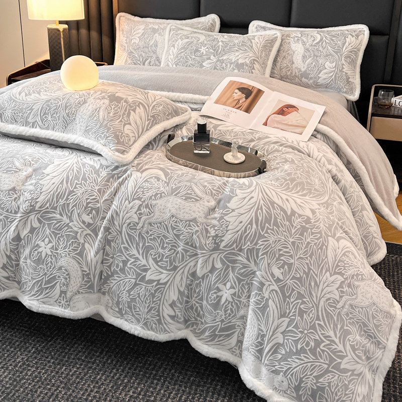 2025新款雕花牛奶绒四件套加厚冬季高级感双面珊瑚绒被套床单笠式,淘宝优惠券,粉丝福利购,淘宝优惠卷
