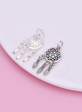 首饰花纹捕梦网纯银配件吊坠项链