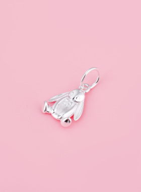 ins风光面长耳兔吊坠S 925纯银素银 手链项链diy挂坠配饰