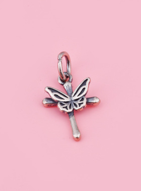 S925纯银复古蝴蝶十字架挂件珍珠手链项链吊坠DIY手工串珠银配件