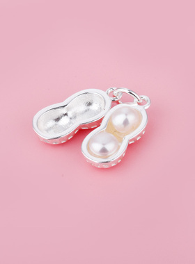 好事花生吊坠S925纯银珍珠花生挂件手工diy项链挂坠编绳珍珠饰品